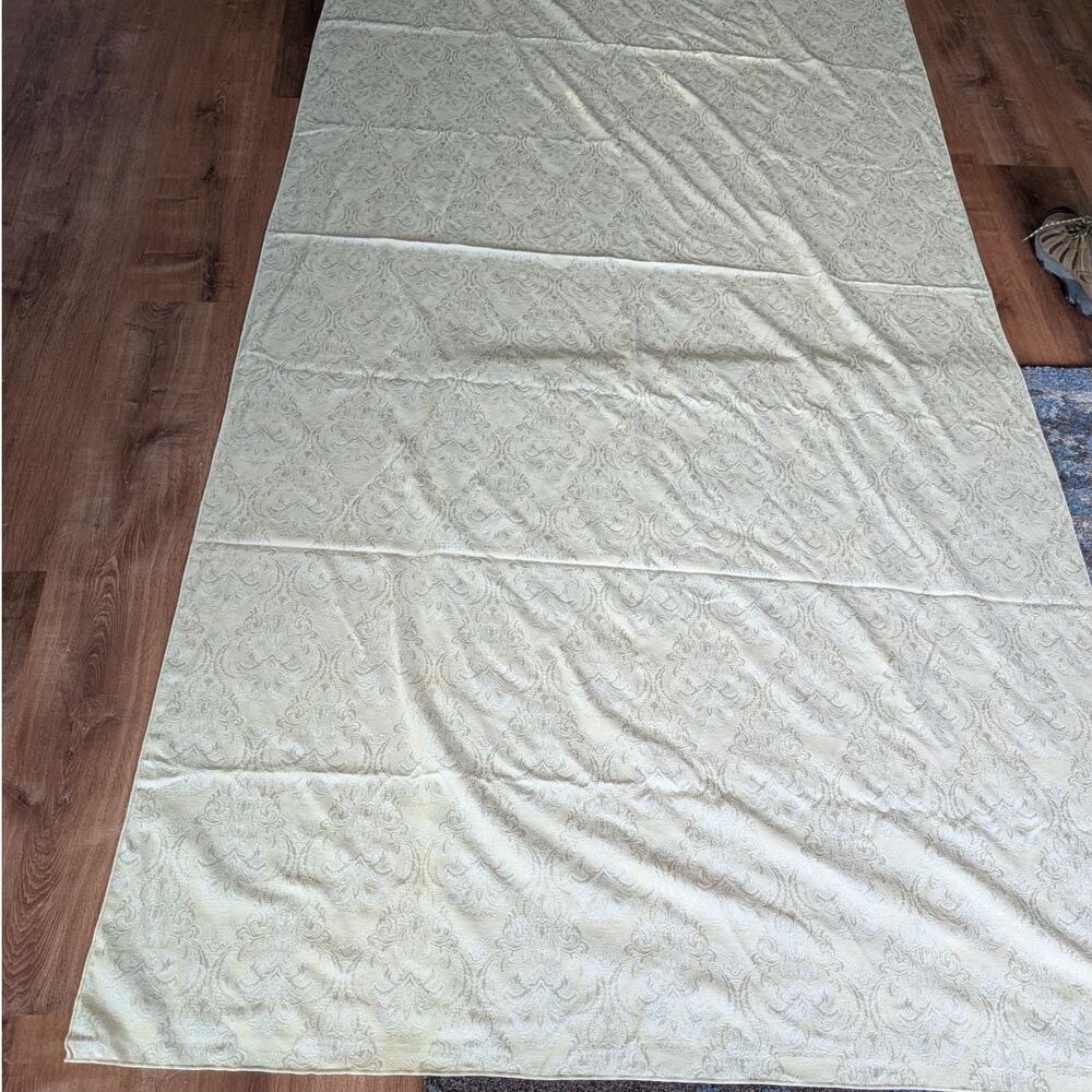 Vintage light yellow Floral Damask Tablecloth 114 x57